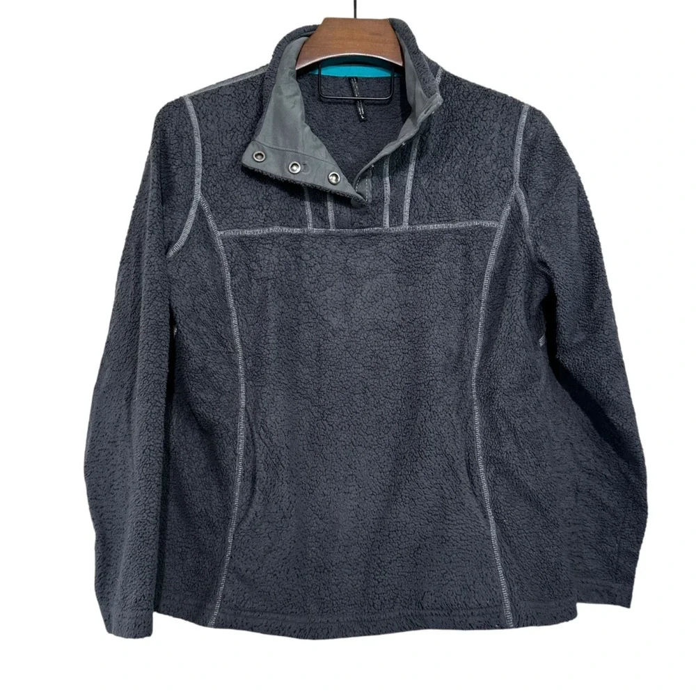 KUHL Avalon Womens Gray Sherpa‎ Fleece 1/4 Snap Sweater Hiking Outdoor Large